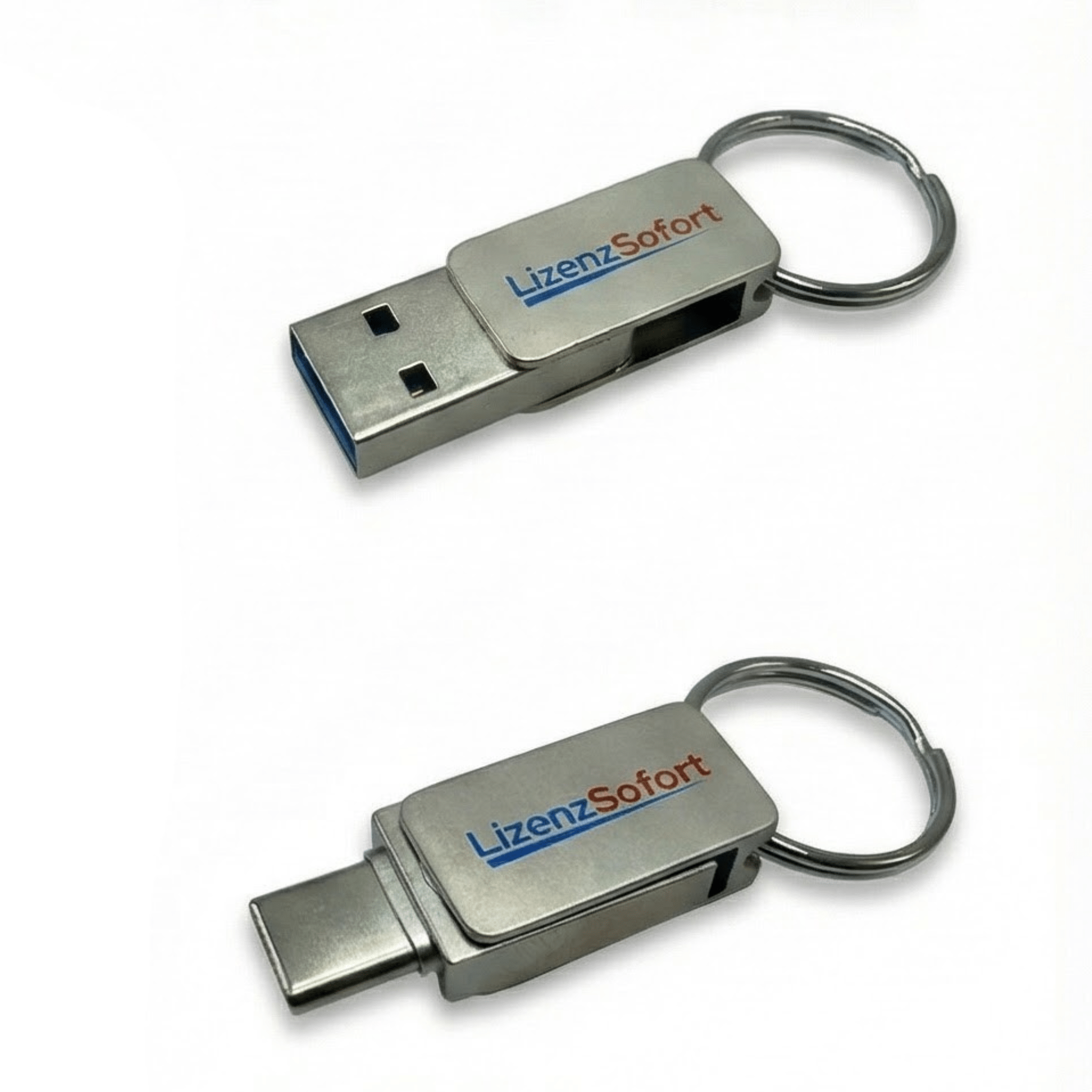 2 in 1 USB Stick mit USB A und USB C Anschluss aus Metall - Lizenzsofort