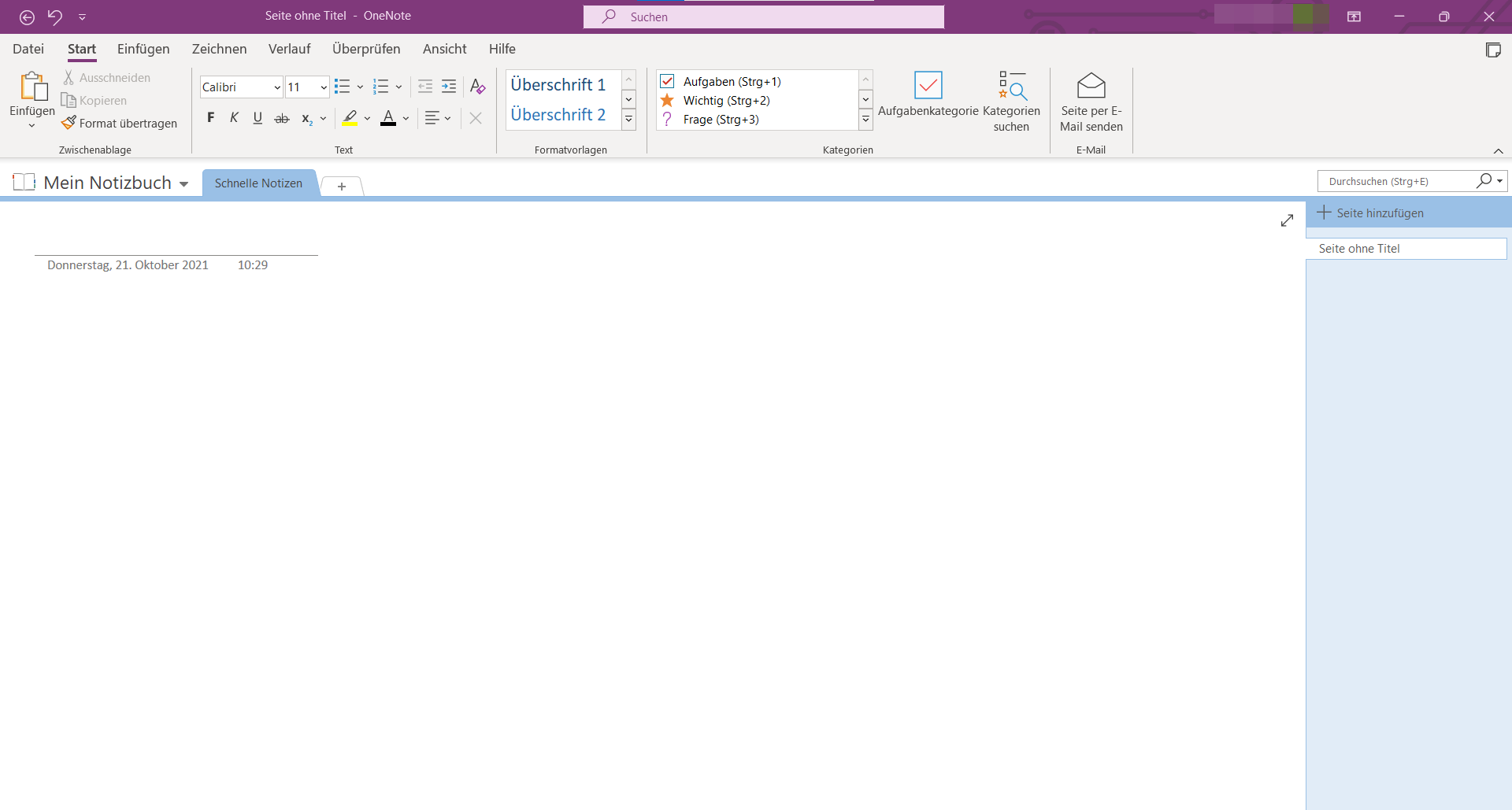 OneNote Benutzeroberfläche, digitales Notizbuch, Office Anwendung auf Windows
