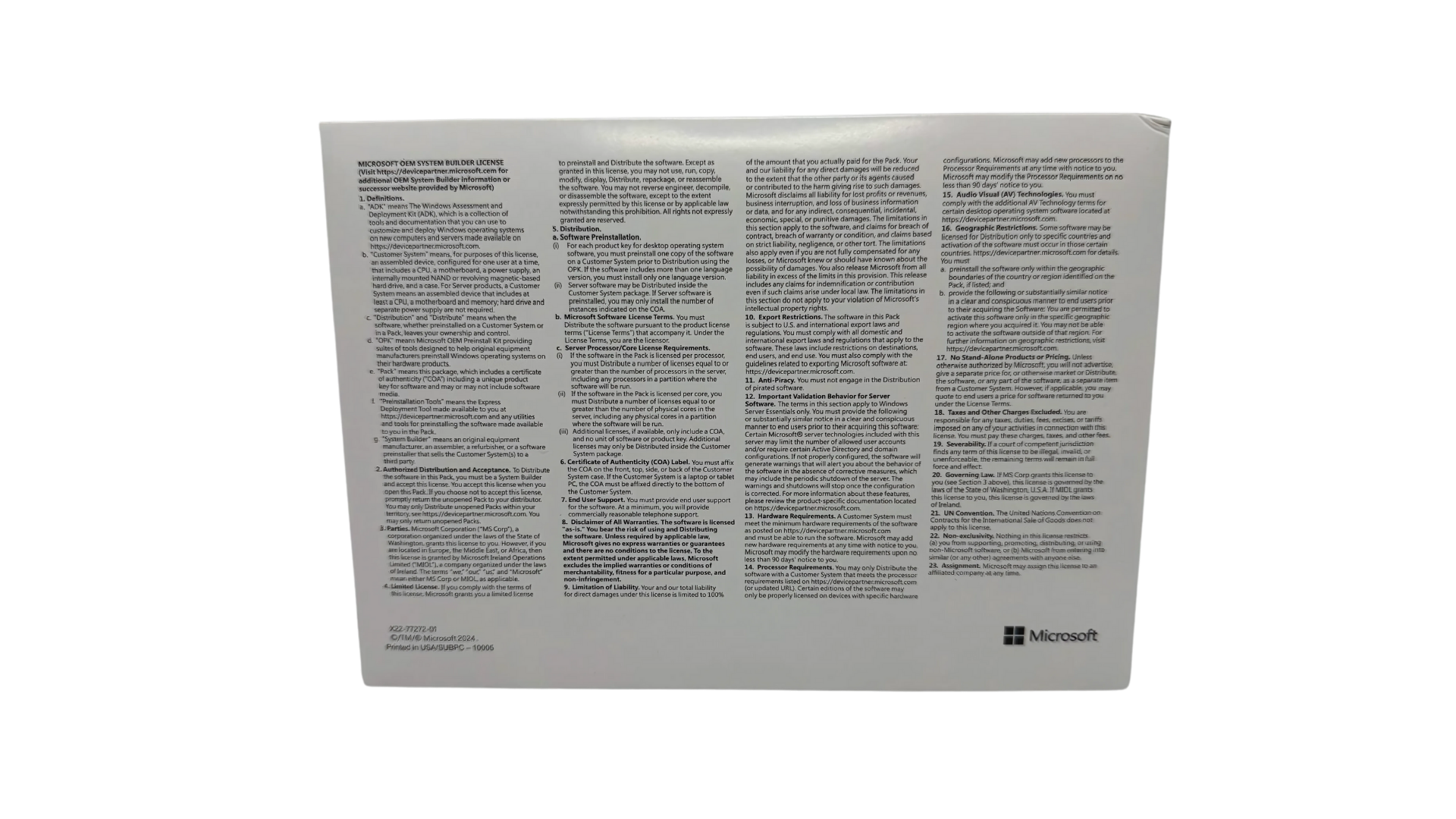Windows 10 Pro OEM COA Box Rückseite, Barcode, Lizenzaufkleber, Installationshinweise für PC
