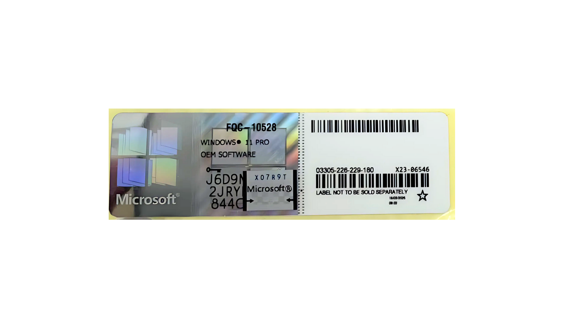 Windows 11 Pro COA OEM Aufkleber Rückseite, Produktschlüssel Label, Lizenz für PC Aktivierung
