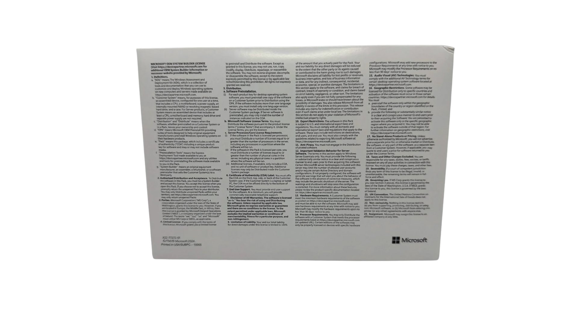Windows 11 Pro Box Rückseite, OEM Lizenz, Barcode, Systemvoraussetzungen, COA-Aufkleber
